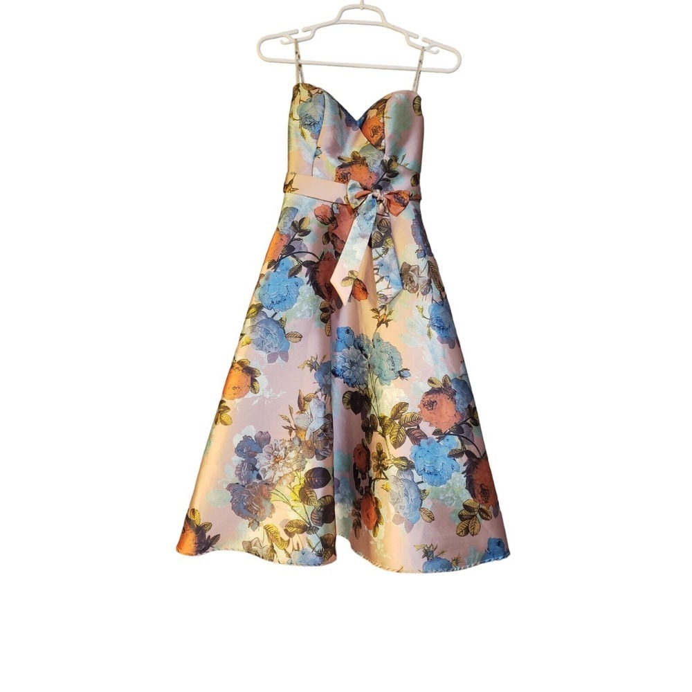 Chi Chi London Strapless Floral Midi Dress in Blue, Pink, Orange